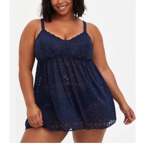 Torrid Simply Lace Babydoll Chemise Nightie Sheer 3X Navy Blue - Picture 7 of 8